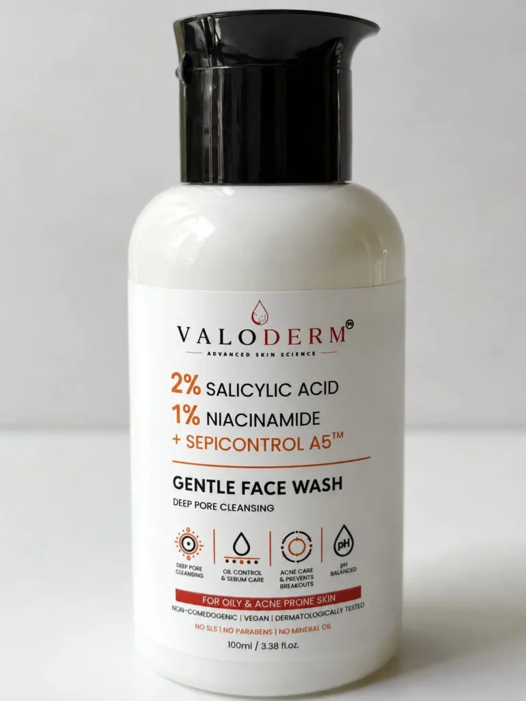 Front label of the VALODERM Gentle Face Wash bottle