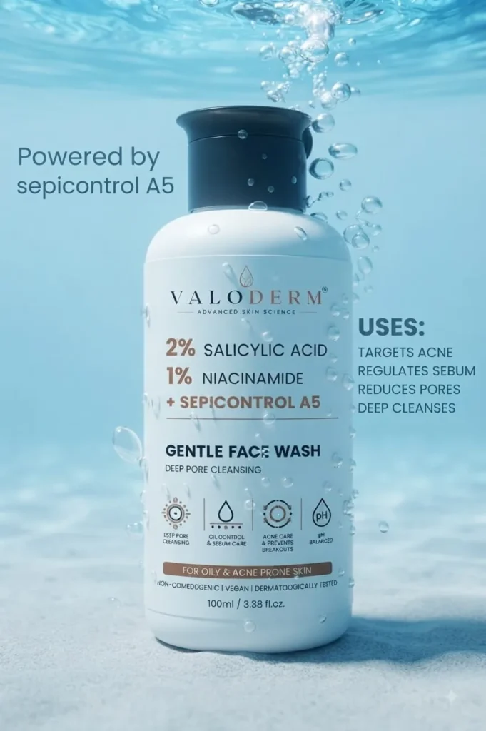 VALODERM Gentle Face Wash underwater among bubbles – powered by Sepicontrol A5