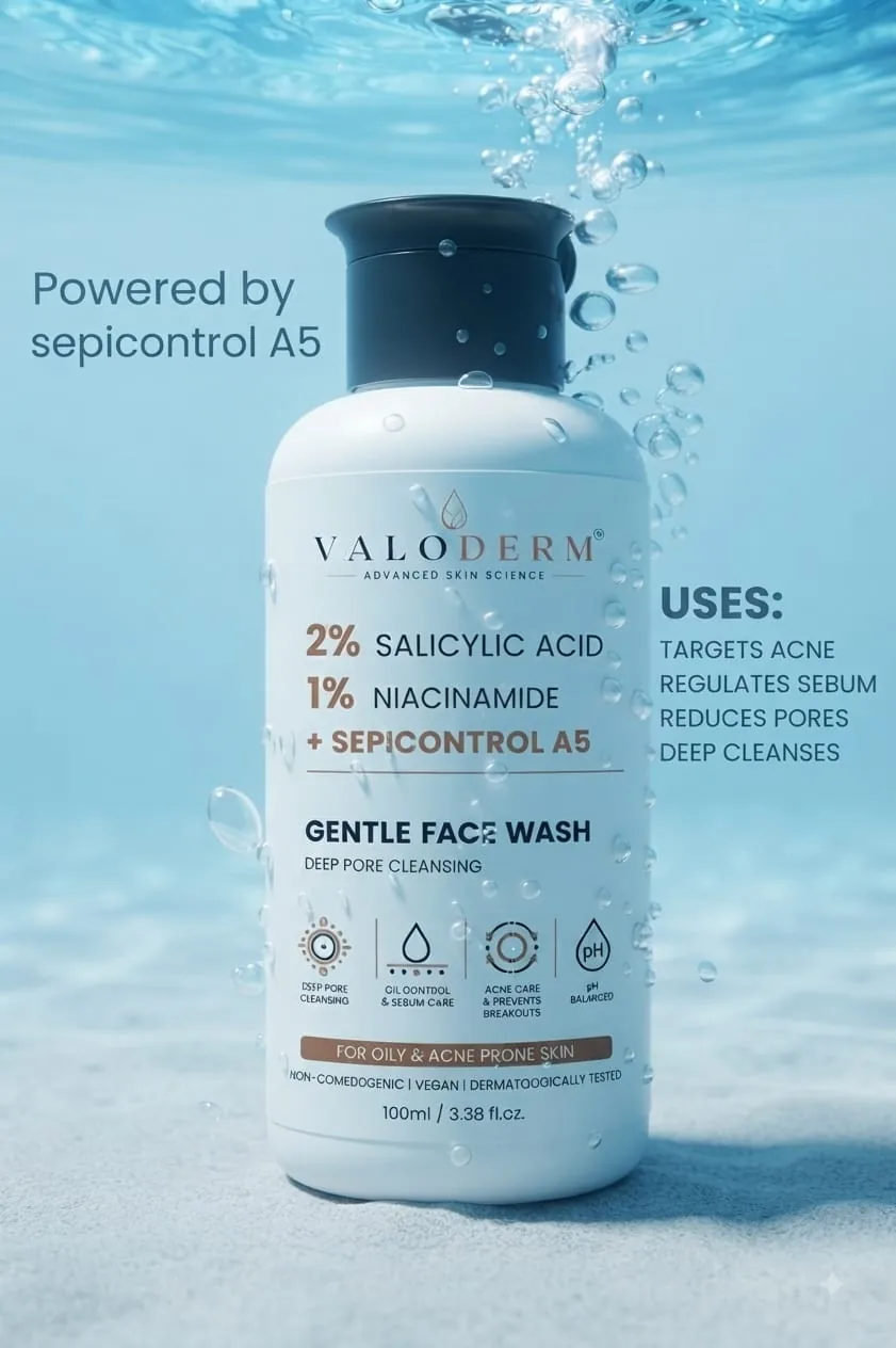 VALODERM Gentle Face Wash underwater among bubbles – powered by Sepicontrol A5